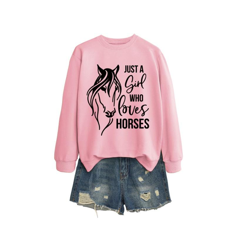 Womens Oversized Long Sleeve Hoodie Top With Horse Lover Graphic Print Cotton Blend Casual Sweatshirt Winter