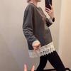 Women's Korean Lace Patchwork Sweatshirt - Spring 2025 Collection, Loose Fit, Round Neck, Thickened Base Layer Top