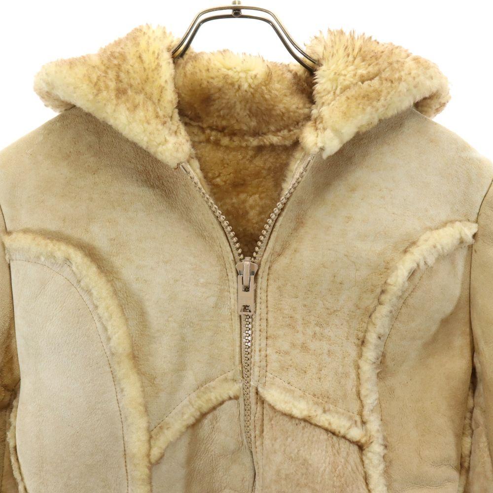 Wilsowo 70s 80s vintage Genuine leather mouton leather jacket beige Bore Men's Used