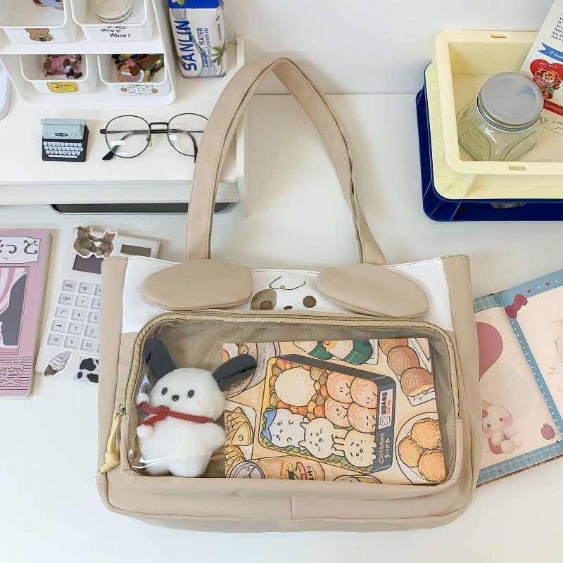 

Two-dimensional large-capacity shoulder bag women s new cute canvas portable tote bag class tutoring bag хаки