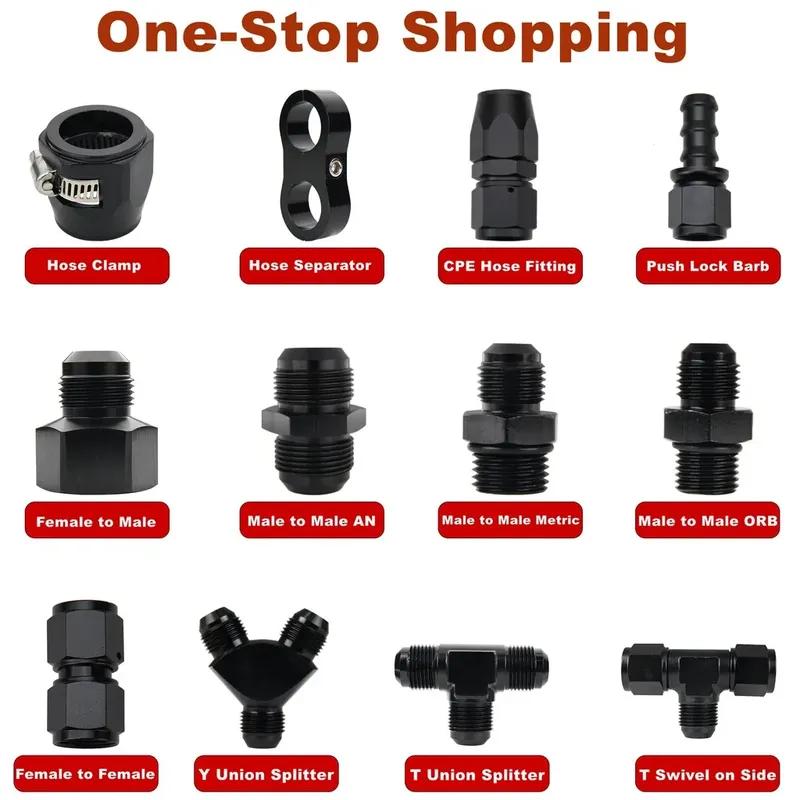 AN4 AN6 AN8 AN12 AN10 Male Flare With Female Tee Adaptor Union Fuel Hose Fitting 3 Ports T Pipe Connector Splitter Aluminum