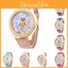 Elegant Women's Quartz Watch With Rose Floral Design And Sparkling Rhinestones