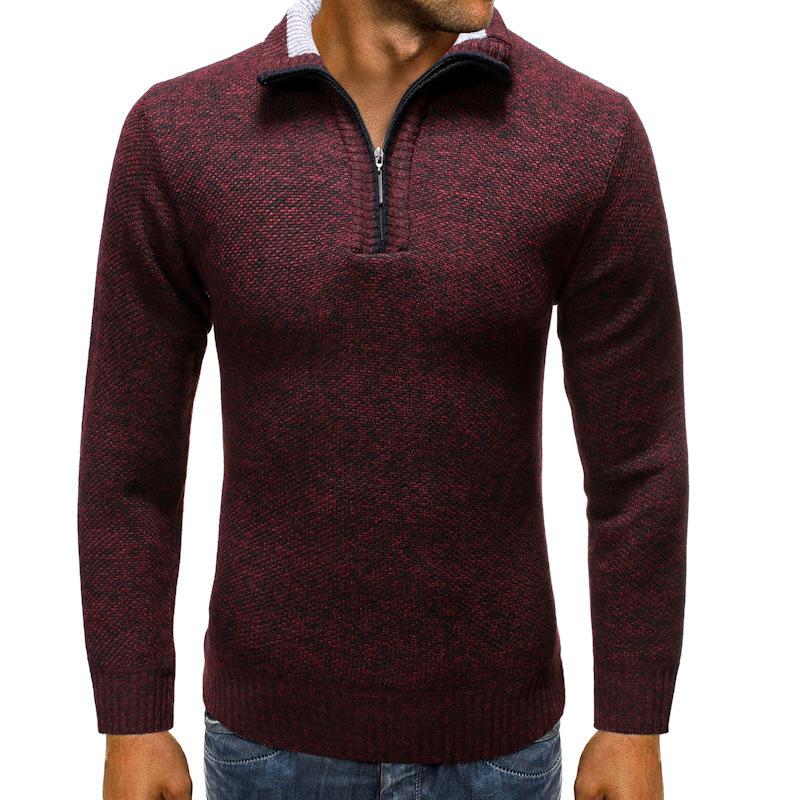 

New Autumn Winter Style Plus Velvet Thickened Stand Collar Half-link Sweater Men s Solid Knitted Sweater Cardigan Base Shirt L