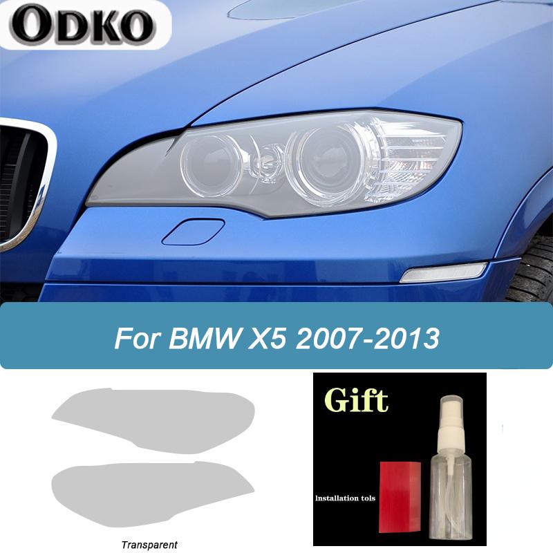 

2 Pcs Car Headlight Protective Film Smoked Black Tint Wrap Vinyl Transparent TPU Sticker For BMW X5 E70 M 2006-2013 Accessories прозрачный