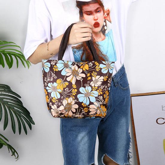 Yousheng Floral Tote Bag Reusable Oxford Cloth Shopping Tote Stylish Handbag Purse for Women Commuting Picnic Camping