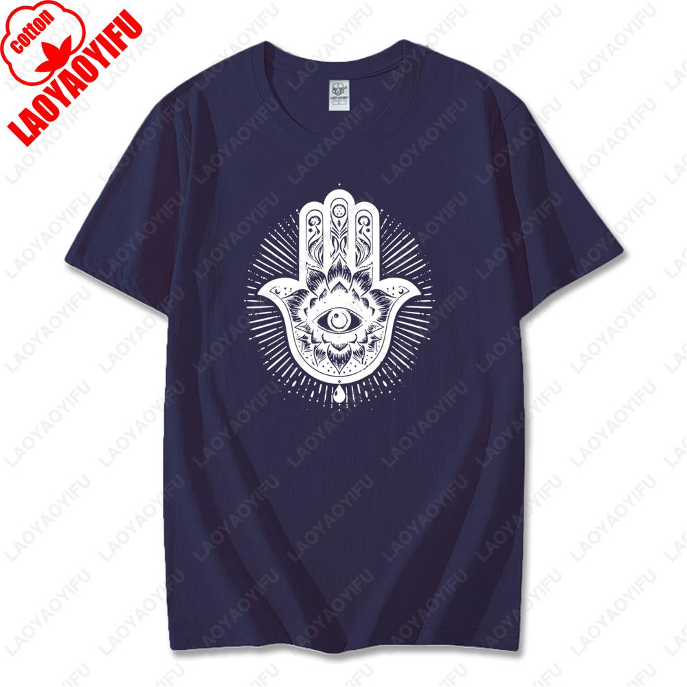 Men Women Hamsa Hand TShirt with Eye Protection Graphic Printed Tees Classic Fashion Cotton Streetwear Unisex Casual Design Tops