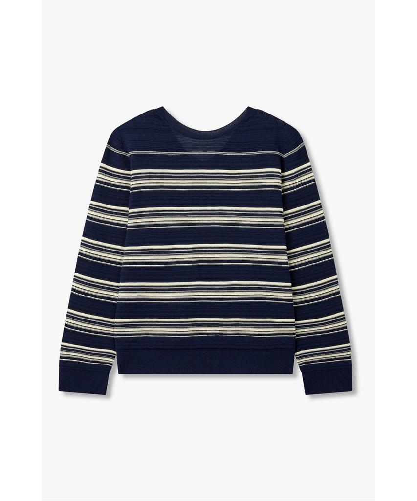Bobeu V-Neck Striped Knit Pullover_Navy_7156350002
