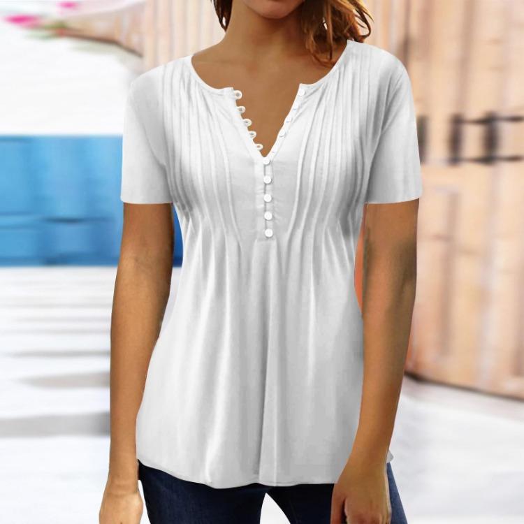 Vintage Gradient Print Women's Casual Shirt Blouse Short Sleeve Button Top Pullover Basic
