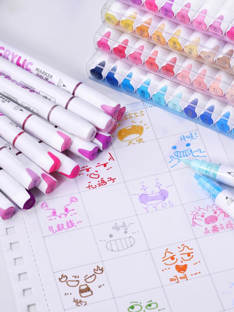 GuangNa 12/132 Colors Double Head Acrylic Painting Marker Straight Liquid Pype Acrylic Marker Pens Set Stationery,GN.8109