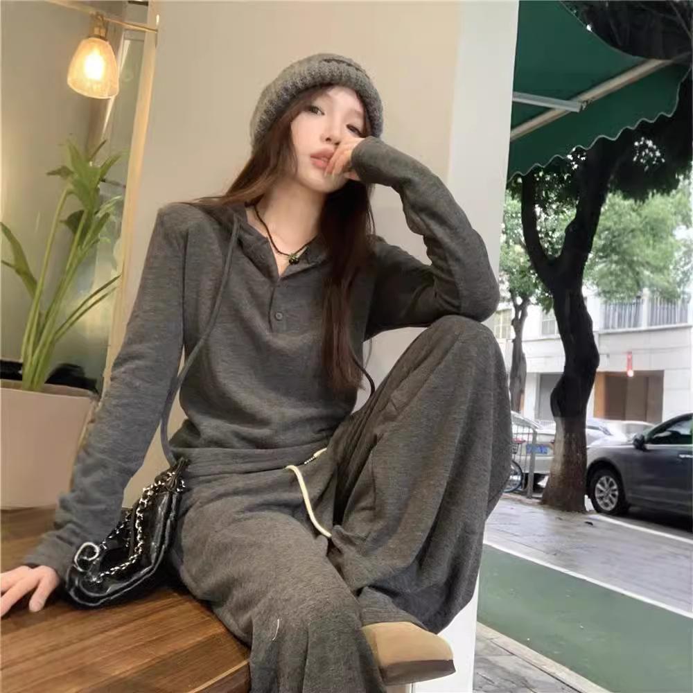 Slimming Women's Sport Suit Loose-Fit Korean Style Fashionable Sweatshirt Casual 2-Piece Set Bell Bottoms Spring Autumn