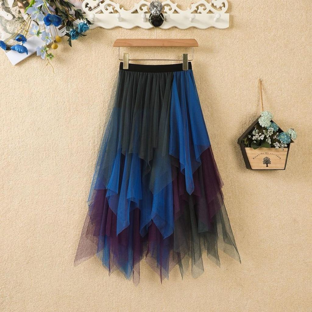 Women's Irregular Mesh Midi Skirt, High,waisted Versatile Half Skirt
