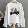 (Asian Size) Lovely Letter Merry Christmas New Year Graphic Tee Women Casual Fashion Top O-neck Clothing Print T Shirt Long Sleeve T-shirts