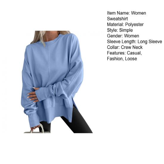 Women's Casual Crew Neck Sweatshirt Oversized Long Sleeve Pullover Tops Soft Side Slit Fall Loose Outfit