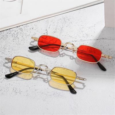 Occhiali da sole rettangolari piccoli per donna, occhiali da sole punk con montatura in metallo retrò, occhiali da viaggio vintage, protezione UV4