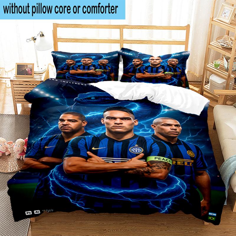 3PCS Inter Milan Star Lautaro Bedding Set,Including 1pc Duvet Cover And 2pcs Pillowcases Perfect for Bedroom, Dormitory, Fan Christmas Gift