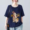 Tops for Women Cotton Summer Large Size T-shirt Round Neck Loose Rabbit Printed Casual Pullover T-shirt Top