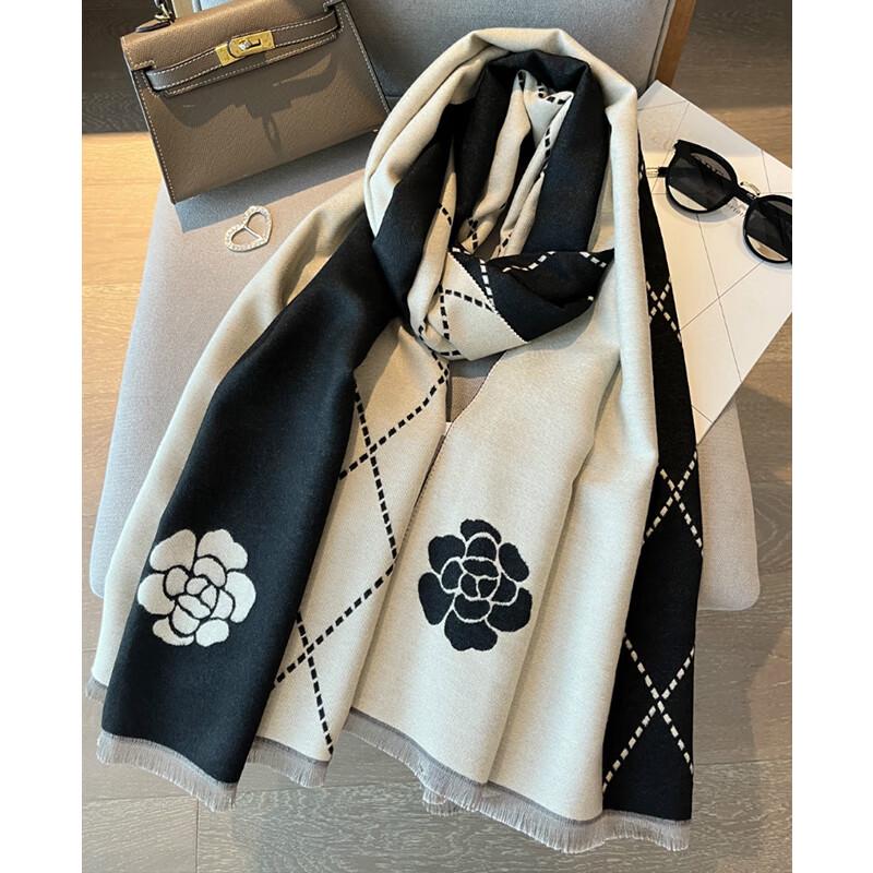 VICTORIA&VERA Oversized Camellia Fringed Scarf