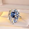 Anillos de Lujo de Flor de Cristal Azul para Mujer Elegantes Accesorios de Joyería de Compromiso de Circonita Cúbica