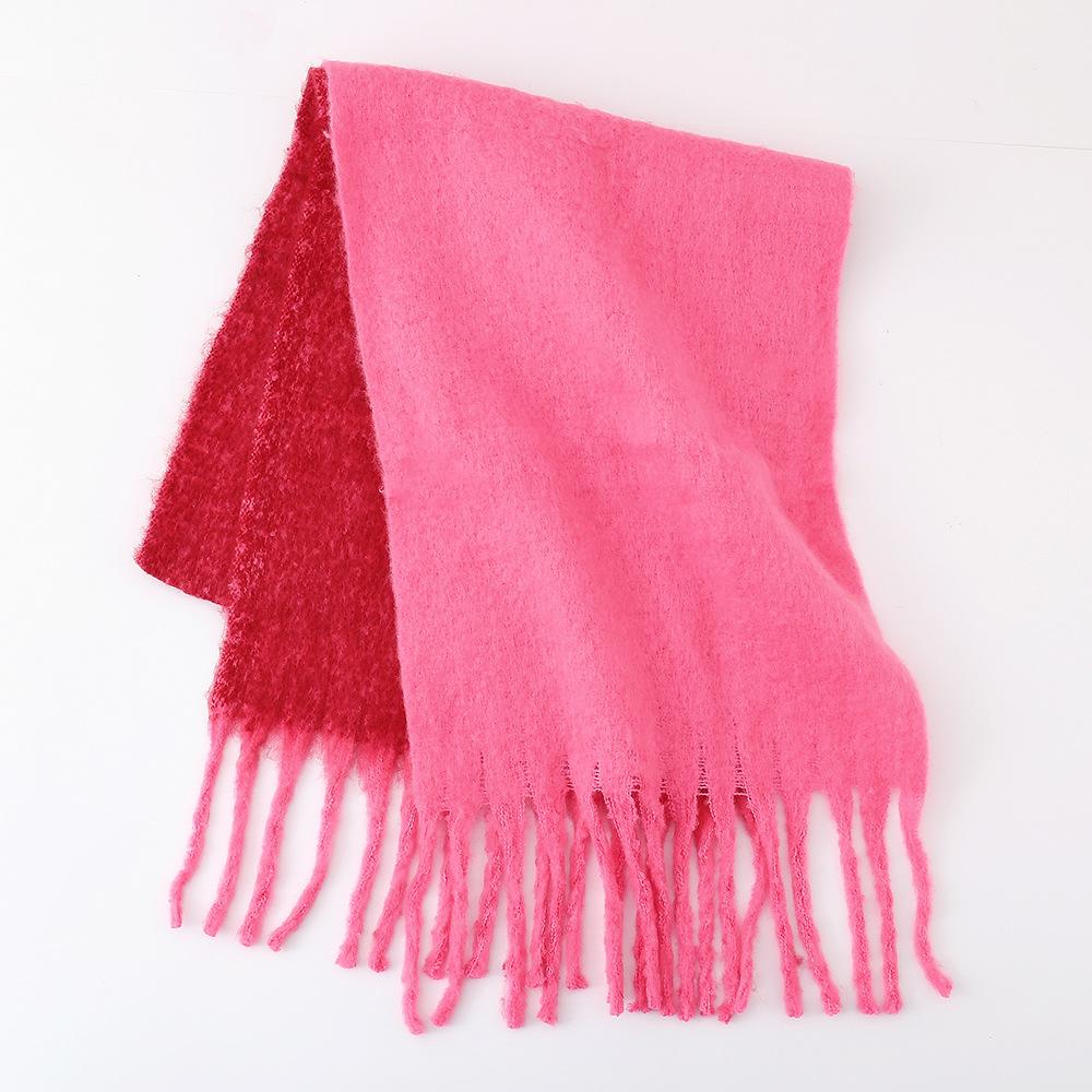 Mohair scarf women's winter two-color soft waxy thickened autumn and winter coarse fringed versatile couple scarf