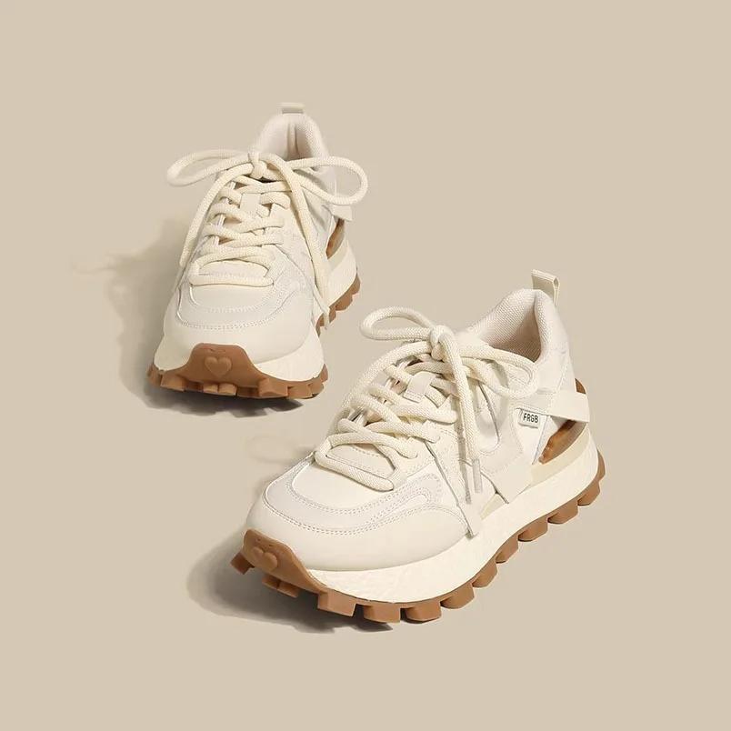 2025 Nové dámské sportovní boty měkká kůže silná podrážka všestranné měkká podrážka vaflové tenisky sportovní volnočasové boty pro ženy