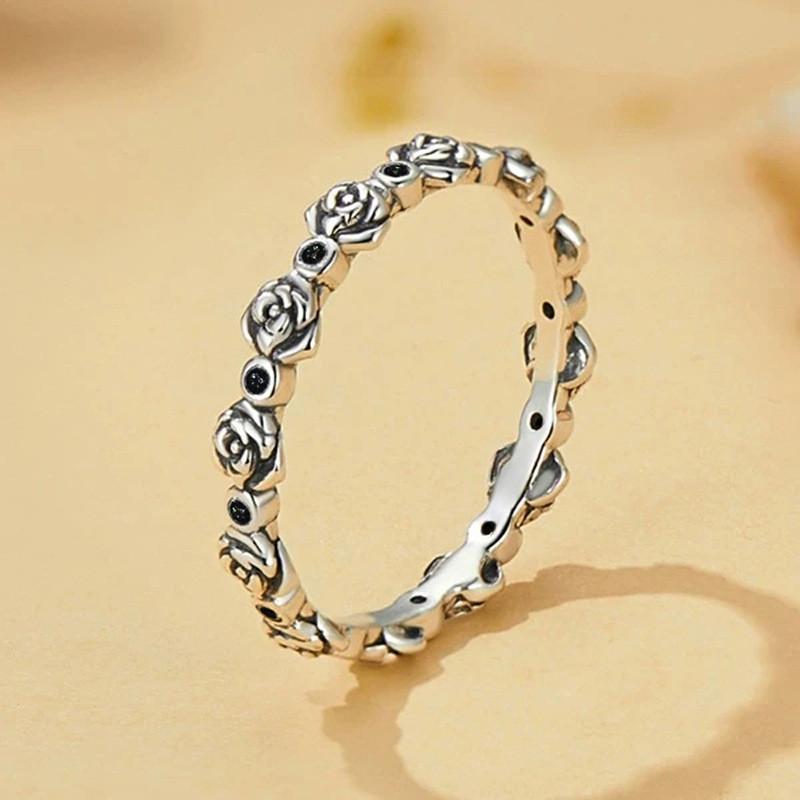 

925 Sterling Silver Vintage Rose Rings for Women Chic Female Finger Ring Daily Wear Party Statement Accessory Jewelry 9