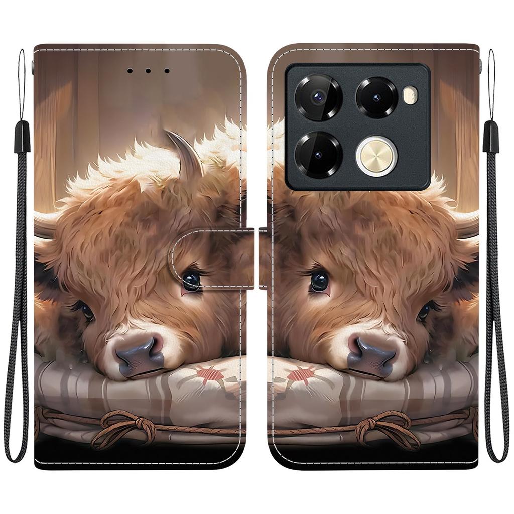 Handmade PU Leather Flip Case for Infinix Note 40 Pro 4G/5G (X6850/X6851) Anti-Slip Shockproof Cover with Wrist Strap & Heart/Rose Cat Designs