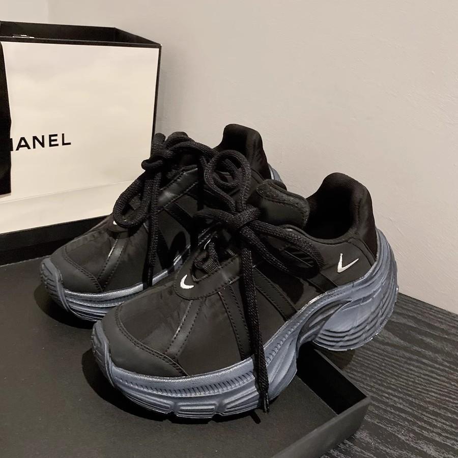 Leather Color Matching Heightening Dad Shoes Women's Ins Tide 2025 New Fashion Versatile Lace-up Light Casual Sports Shoes