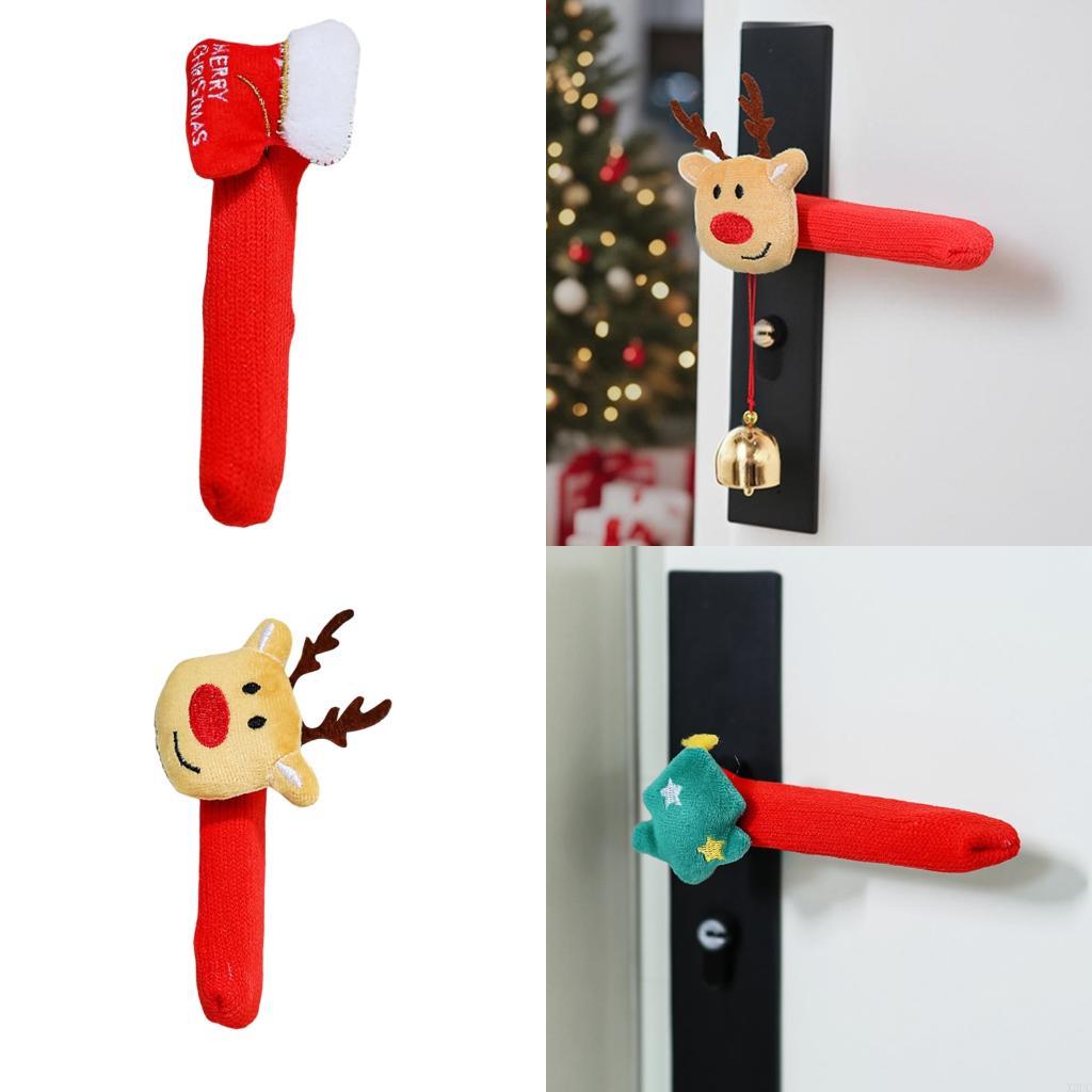 Christmas Themed Door Handle Cover Santa Decoration Efficient Plush Materials Pet Friendly Home Party Accessory X3UC