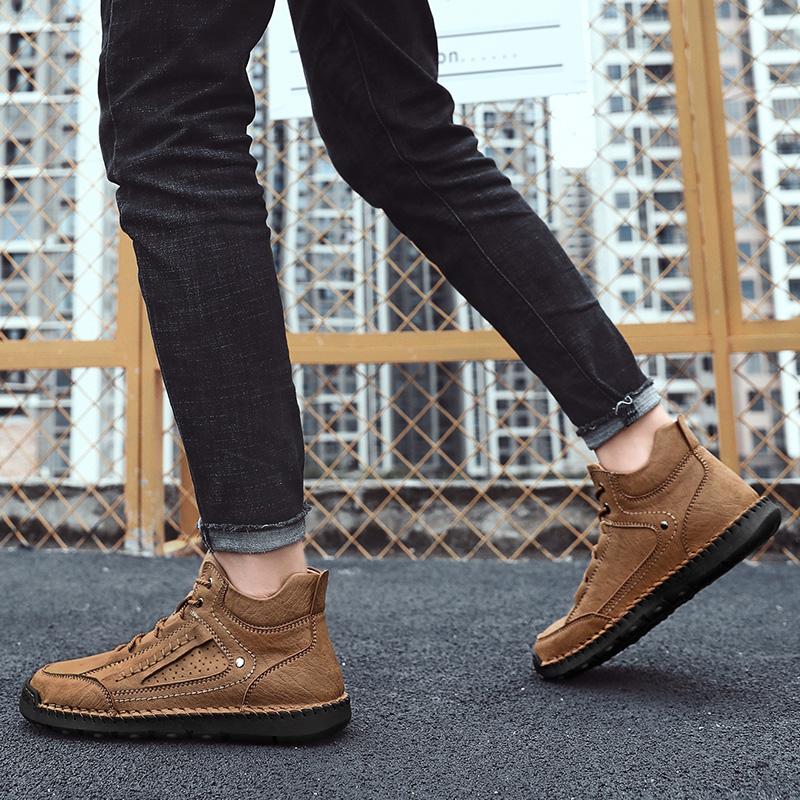 Men’s Hiking Boots Black Brown Casual Retro Leather Men’s Outdoor Handmade Boots for Men Plus Size winter warm boots