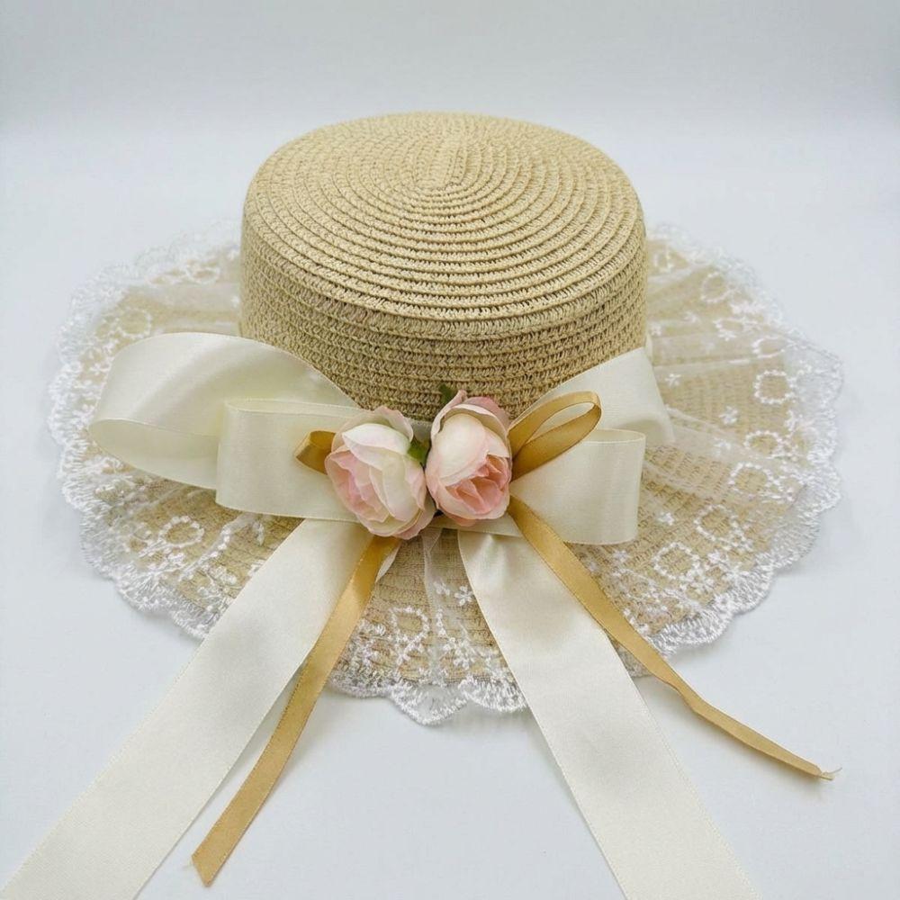 Breathable Lace Sunshade Cap Butterfly Knot Straw Beach Hat Fashion Summer Sun Hat Outdoor