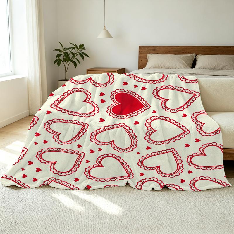 Heart Collection Flannel Throw Blanket Lightweight, Soft & Skin-Friendly Warm Blanket for Home, Couch, Window Sill, Ideal Valentine’s Day Gift.