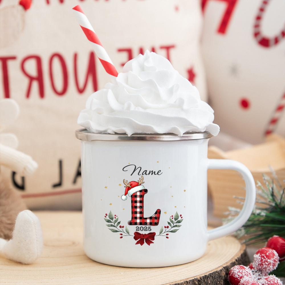Personalisierte Weihnachtsbuchstaben mit Namen Tasse Heiße Schokolade Schokoladenbecher Getränke Saftbecher Weihnachtsdeko Emaille-Tassen Weihnachten Gi