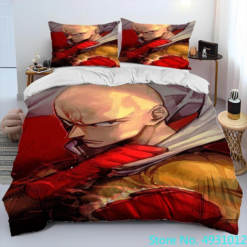 One Punch Man Anime Cartoon Bedding Set Duvet Cover Bed Set Quilt Cover PillowcaseKing Queen Size Bedding Set Kids Gift