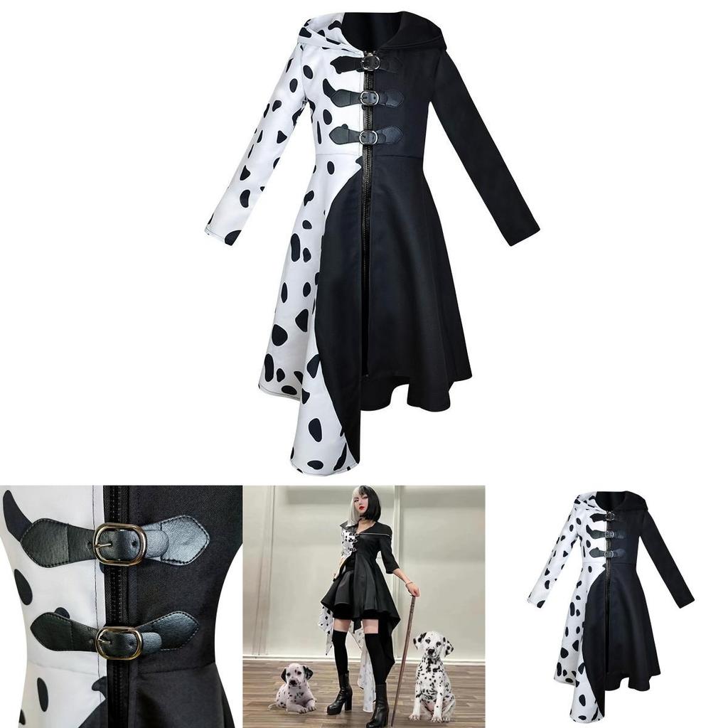 101 Dalmatyńczyków Czarno-Biała Wiedźma Cruella De Vil Sukienka Cosplay