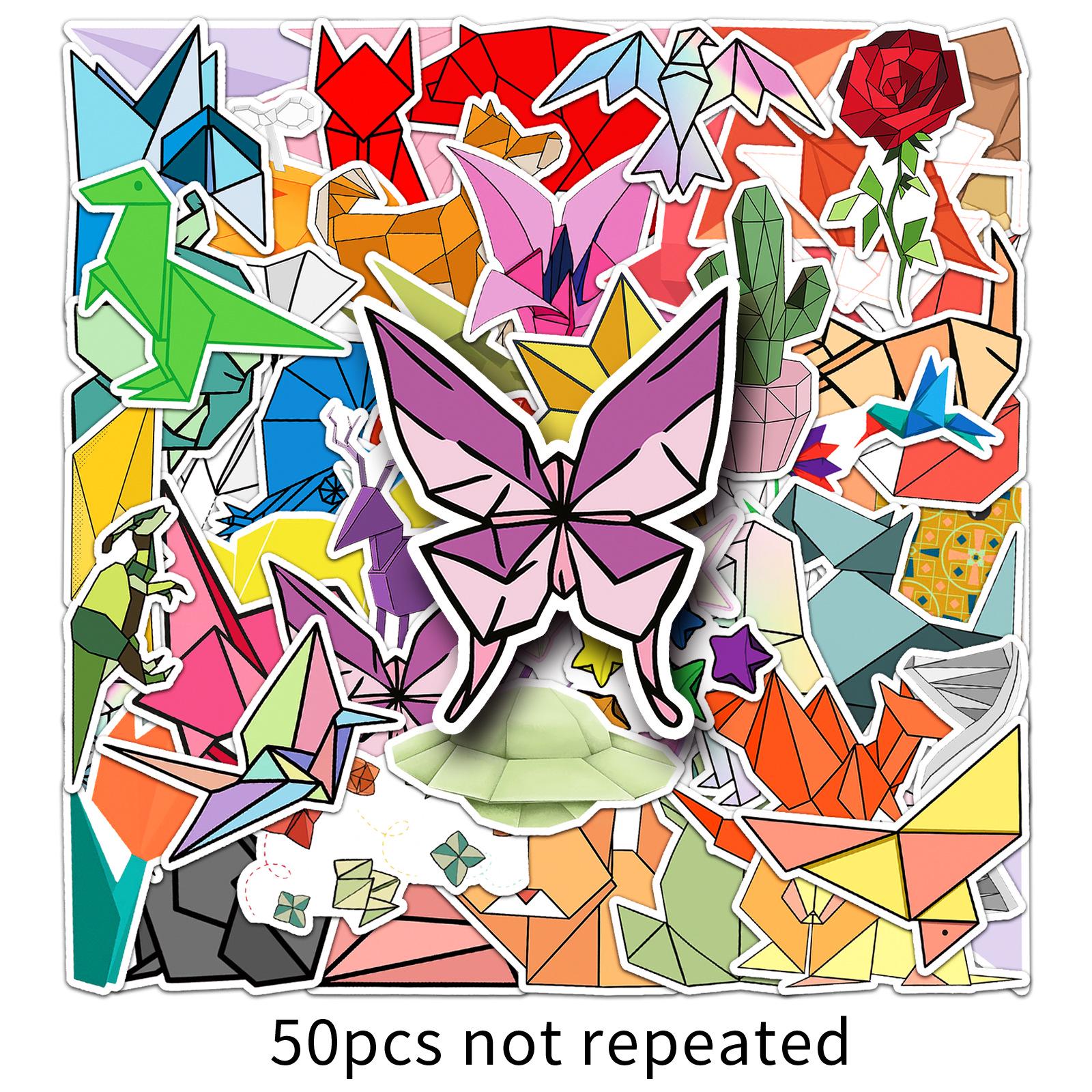 50 Cross-Border Cartoon Cute Origami Doodle Stickers: Personalized, Fresh, Waterproof, Decorative for Phone Cases & Bottles