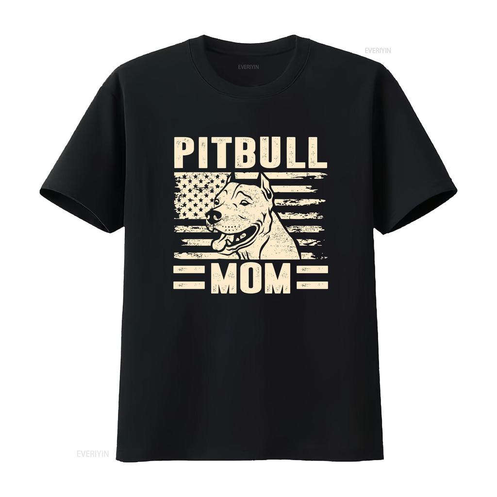 Pitbull Mom T Shirt Dog Mother Mama Lover Owner Woman Vintage Washed Casual Top For Everyday Wear Homme Graphic Versatile