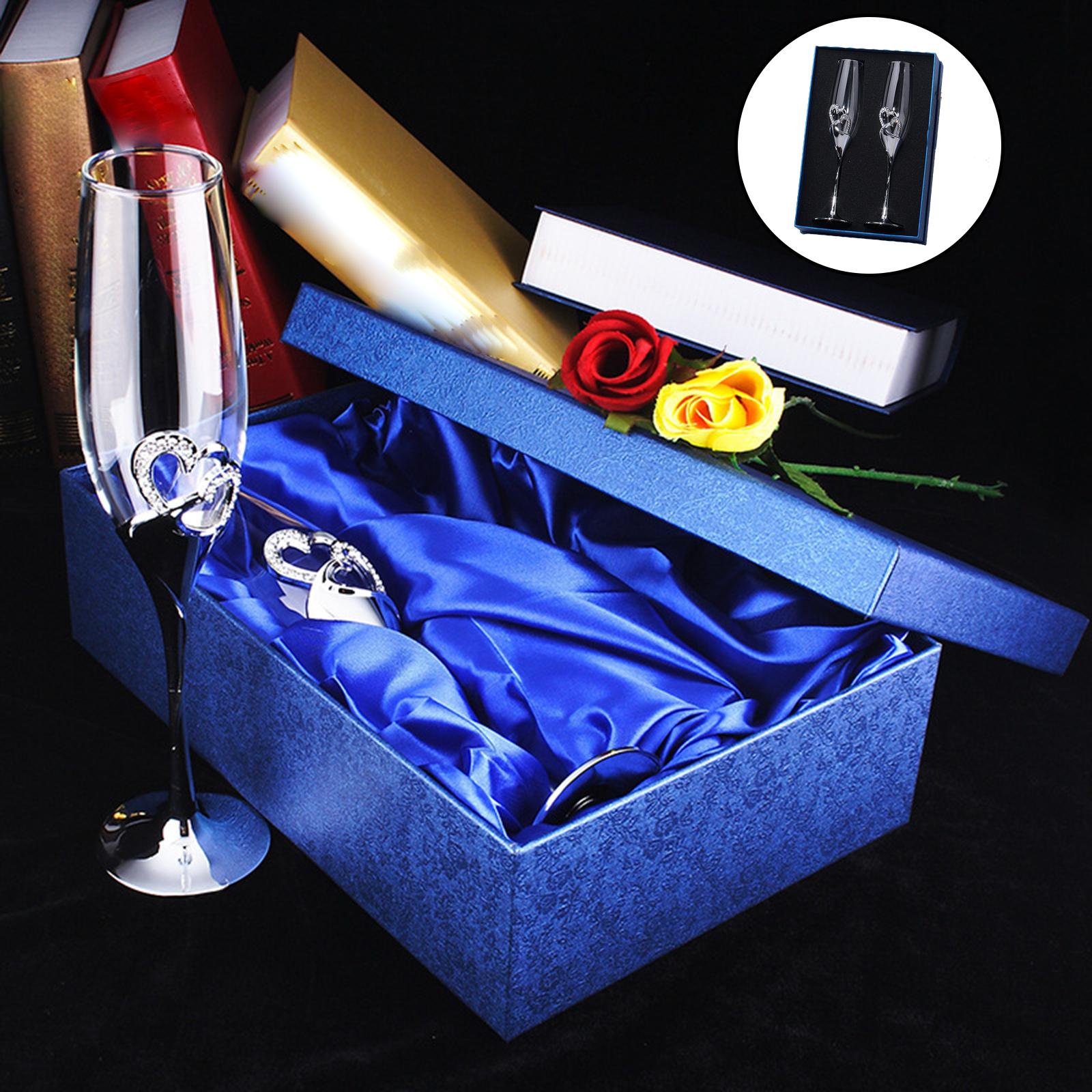 Crystal inlaid champagne glasses 2pcs gift box with and diamonds creative champagne glasses with diamonds