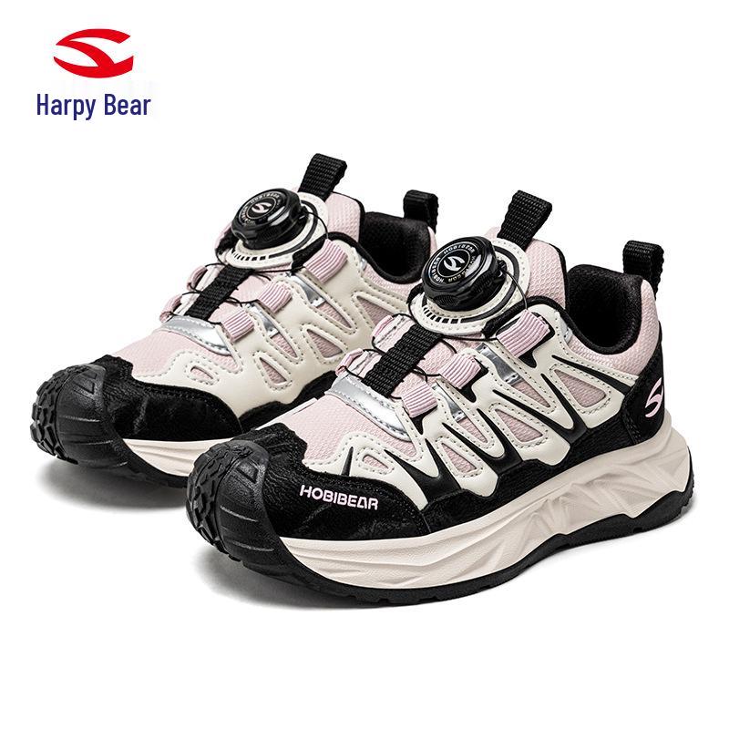 Happy Bear Unisex Spring Leather Kids' Sports Shoes with Rotating Button