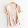 Sommer Kurzarm Damen T-Shirts Echte Seide Leinen Baumwolle T-Shirt Damen Lässige Tees V-Ausschnitt Frau Einfarbige Oberteile