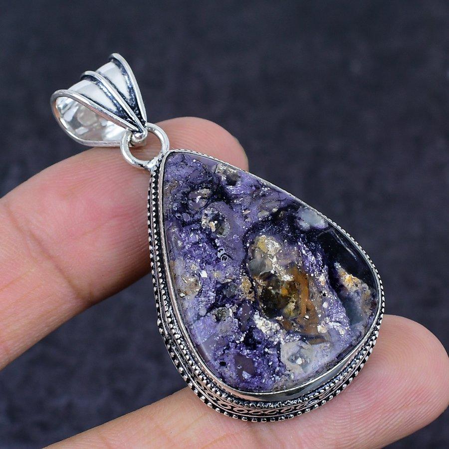 Natural Tiffany Stone Gemstone 925 Sterling Silver Jewelry Pendant 2.17" Z9H45
