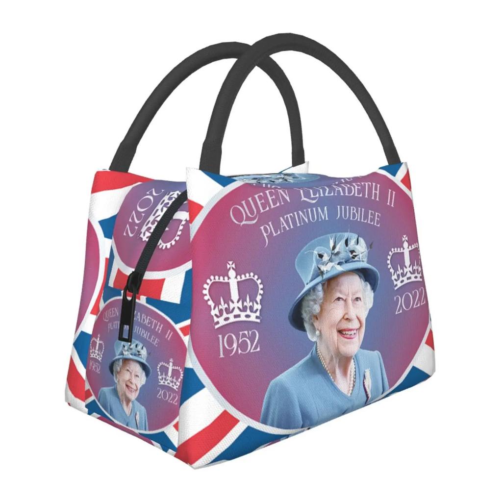 Queen Elizabeth II Flag Insulated Lunch Bag Amulet Cooler Thermal Lunch Tote Office Picnic Travel