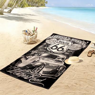 Route 66 Print Beach Towel, Large Soft Quick Dry Towel for Beach Camping Swimming