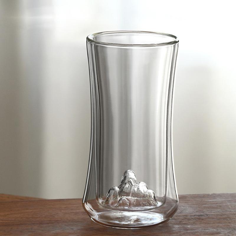 

Japanese Transparent Double Wall Glass Mountain View Tea Mug High Borosilicate Kungfu Green Tea Cup Milk Beer Cocktail Wine Mug 301-400ml
