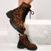 Y2K Leopard Faux Suede Boots for Women Vintage Square Heel Platform Ankle Boots Woman  Autumn Zipper Up Booties Female