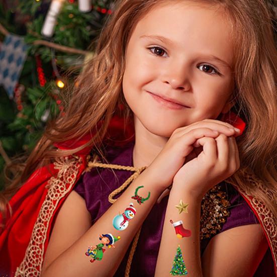 10 bucăți autocolante pentru tatuaj de Crăciun Desene animat minunat Moș Crăciun Om de zăpadă Elk Urs Autocolante pentru brad de Crăciun Copii