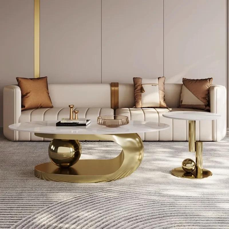 Gold Living Room Coffee Tables Modern Design Decor Oval Coffee Tables Minimalist Mesa De Centro De Sala Furniture Living Room