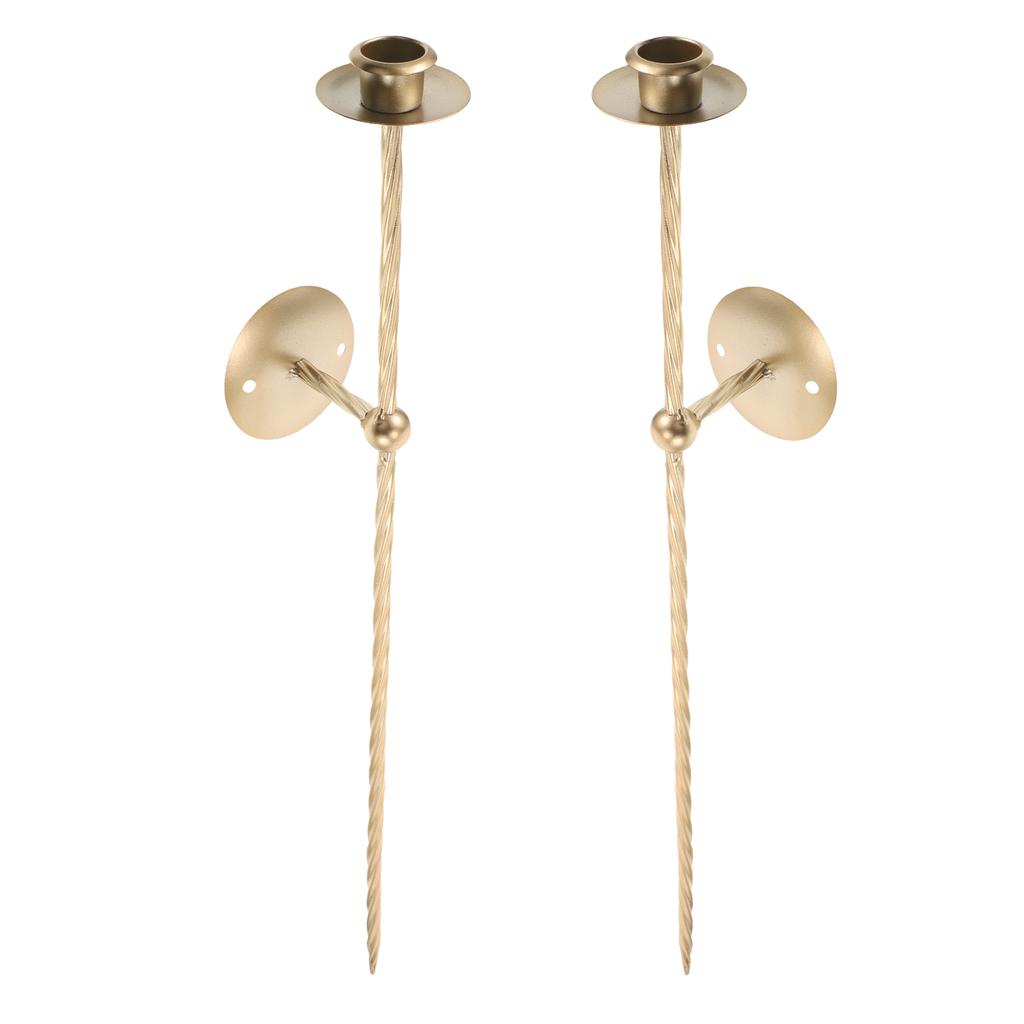 2pcs Wall Holder Long Gold Metal Pillar Candlestick Stand Iron Art Decorative Sconce For Living Room Dining Room Bedroom