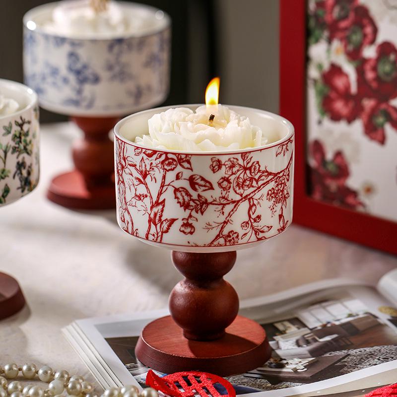 Camellia Scented Candle & Essential Oil Gift Set with Ceramic Diffuser - Hotel Room Fragrance & Deodorizer