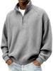 Men's Vintage Check Textured Zip Sweatshirt Stand Collar Long Sleeve Casual Pullover
