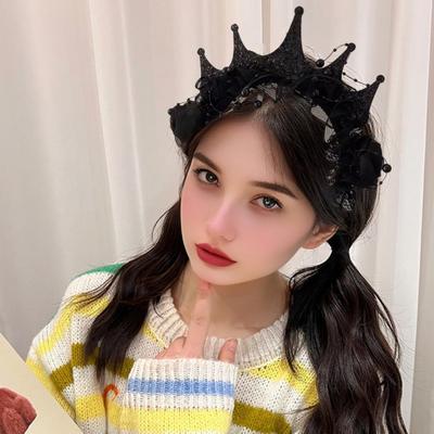 Damen Stirnband Krone Spitze Dekor Haarreif Halloween Dunkler Stil Elastische Kopfbedeckung Vielseitiges Haaraccessoire